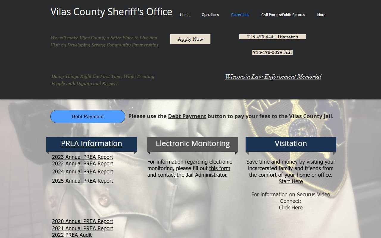 Vilas County inmate records corrections page with current inmate list link