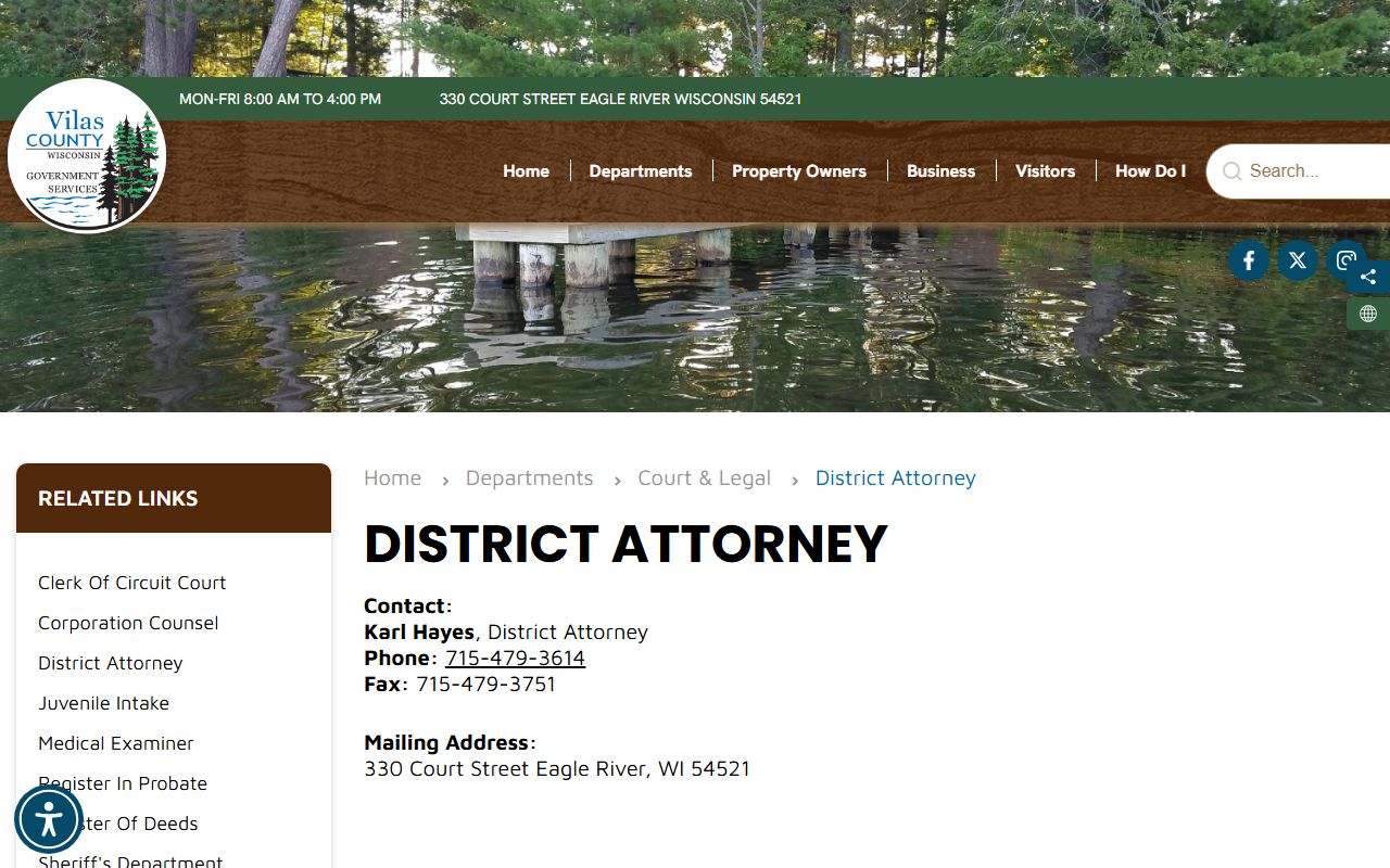 Vilas County court records after jail arrest district attorney office page