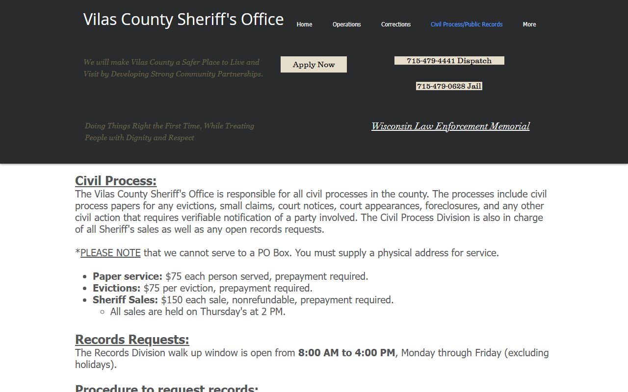 Vilas County inmate records public records request page