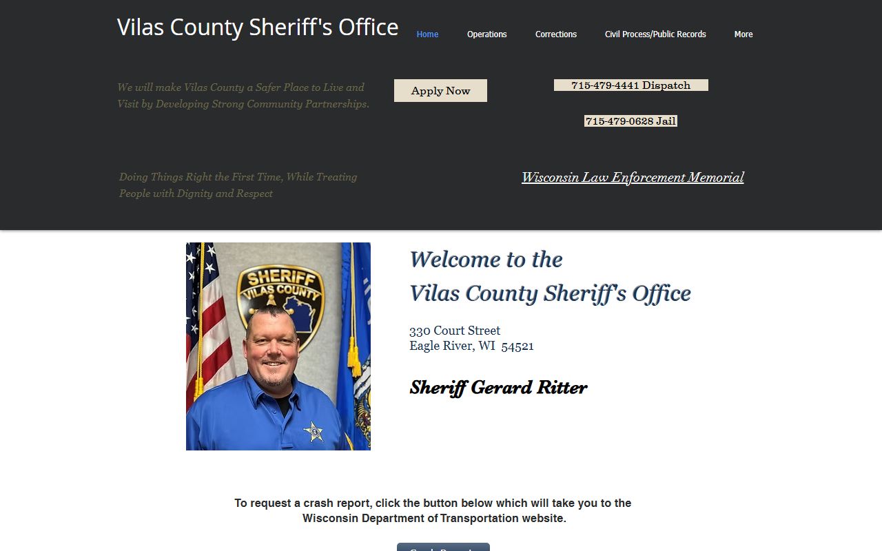 Vilas County inmate population sheriff home page with jail capacity