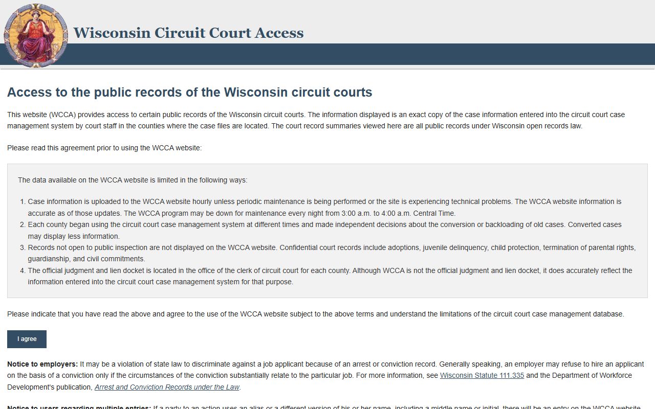 Vilas County court records after arrest WCCA case search portal